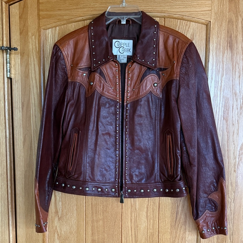 Vintage Cripple Creek Two-Tone Studded Leather Western Jacket - Women’s Medium
